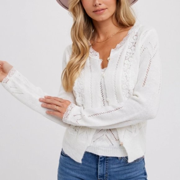 LACE TRIMMED KNIT SWEATER CAMI - IVORY - Picture 4 of 4